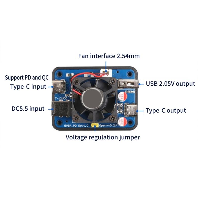 5V5A PD Power Module For RPi 5, PD Input, Wide Voltage Input, Multiple Interfaces with Cooling Fan