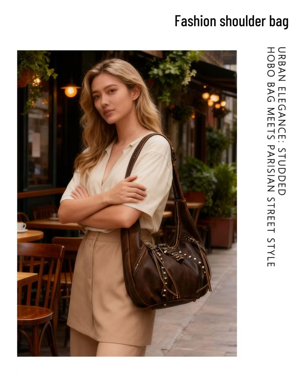 

Women s Retro Rivet Shoulder Bag - High-Quality Texture, Large Capacity, Trendy Crossbody Dumpling Design 30*10*20 cm