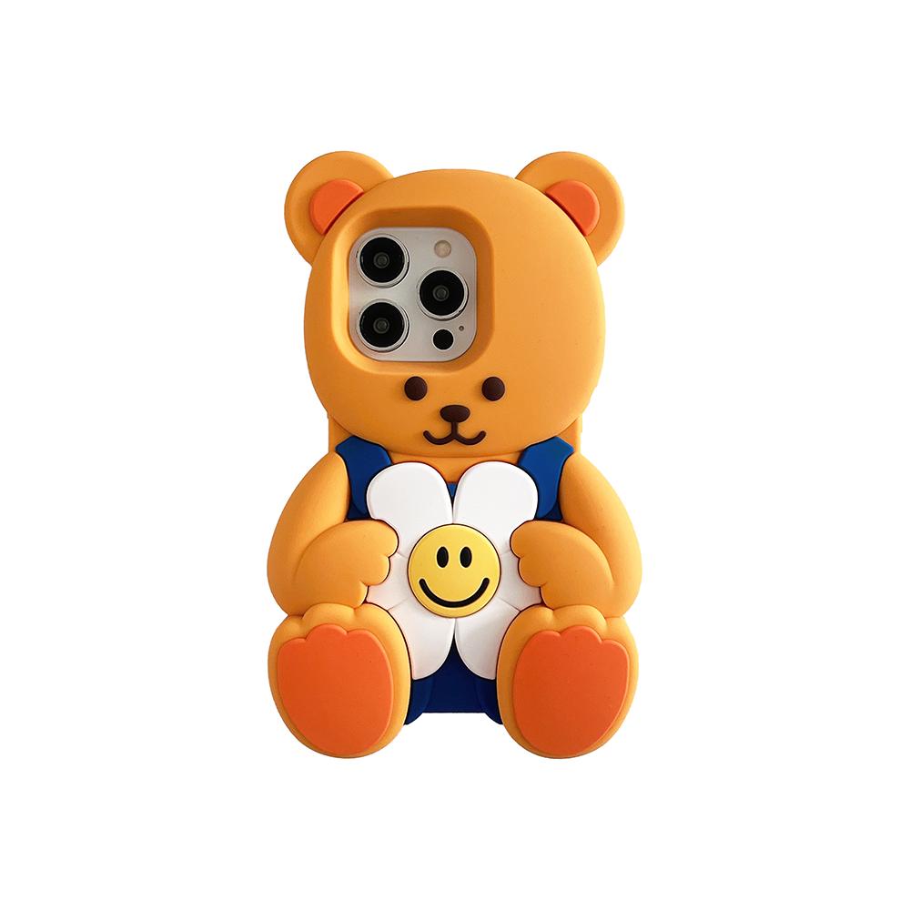 

Kawaii 3D Cartoon Floral Teddy Bear Soft Silicone Case For iPhone 16 16e 15 14 13 12 Pro Max Cute Shock Proof Back Cover Capas iPhone 12 Pro Max коричневый