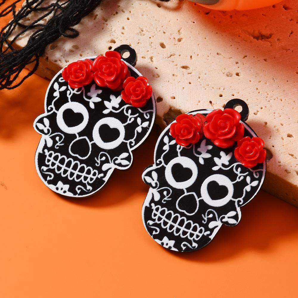 European and American Halloween Gothic Rose Skull Acrylic Earrings