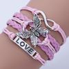 Unisex Retro Multicolor Butterfly Leather Infinity Bracelet