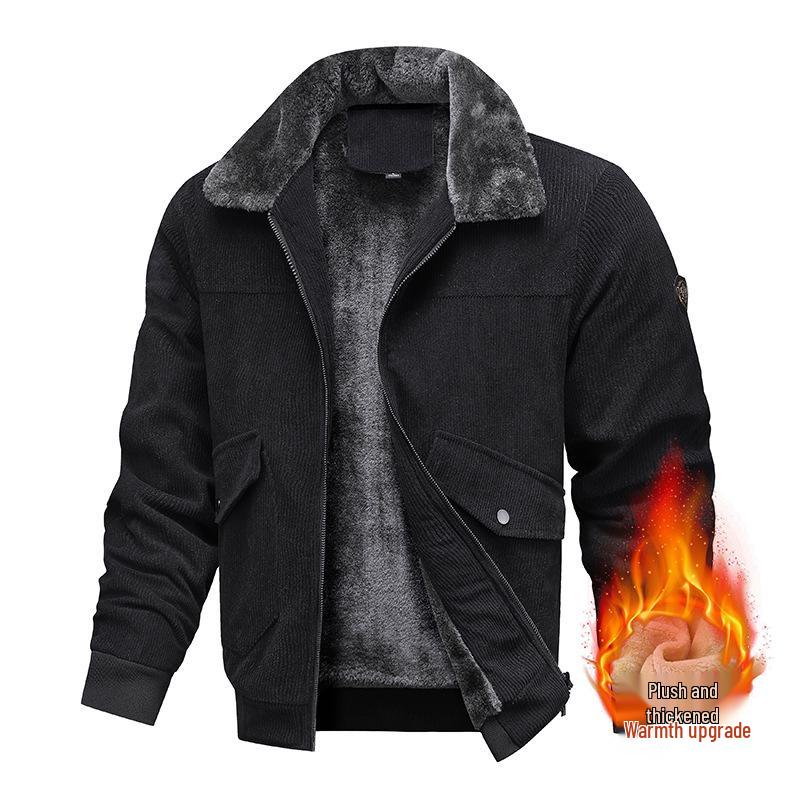 Men's Retro Corduroy Lambswool Lapel Jacket - Thickened Velvet Cotton Outerwear