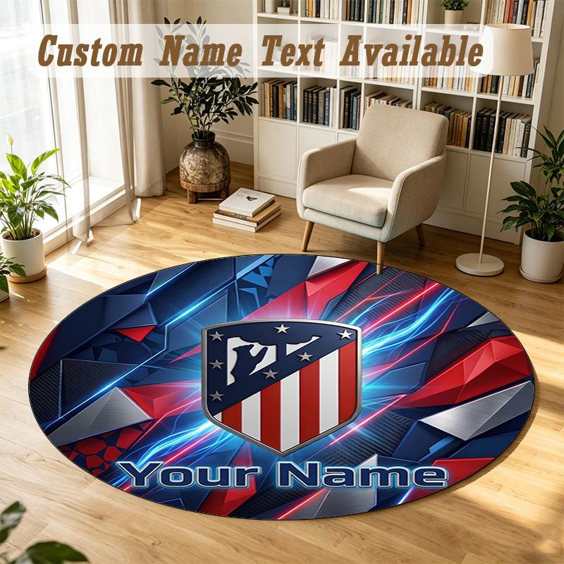 Tapis Rond Nom Personnalisé Motif Atletico Madrid Tapis Antidérapant Décor de Sol pour la Maison