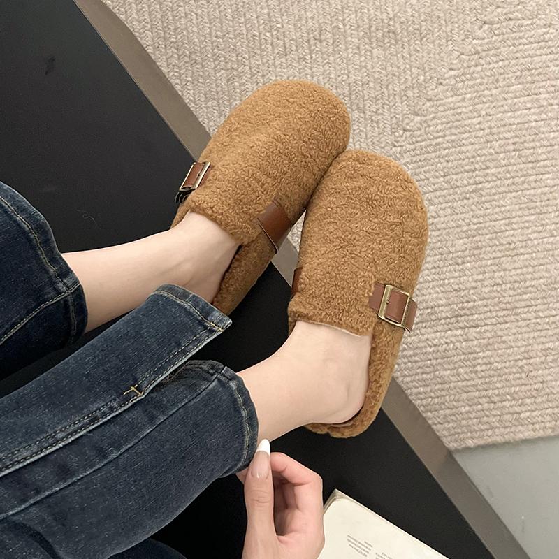 Fashion Aphixta Rose Red Cotton Warm Winter Slippers Fashion Buckle Belt Platform Slippers for Women 2024 Winter Plush Warm Cotton Shoe