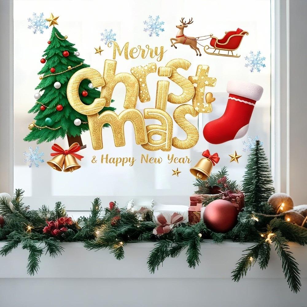 Colorful Christmas Window Sticker Removable Festive Room Decoration Static Glass Cling Homeowner