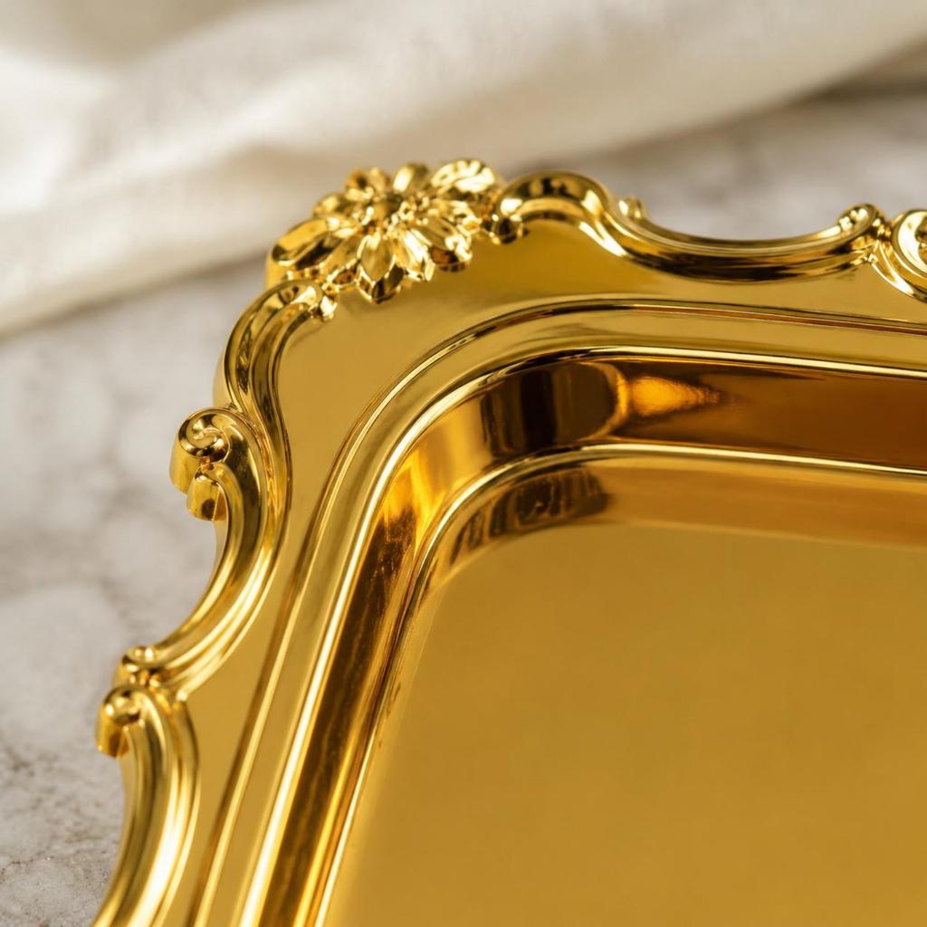 Decorative Tray Embossed Rectangular Serving Tray Household Tableware Shallow Lightweight