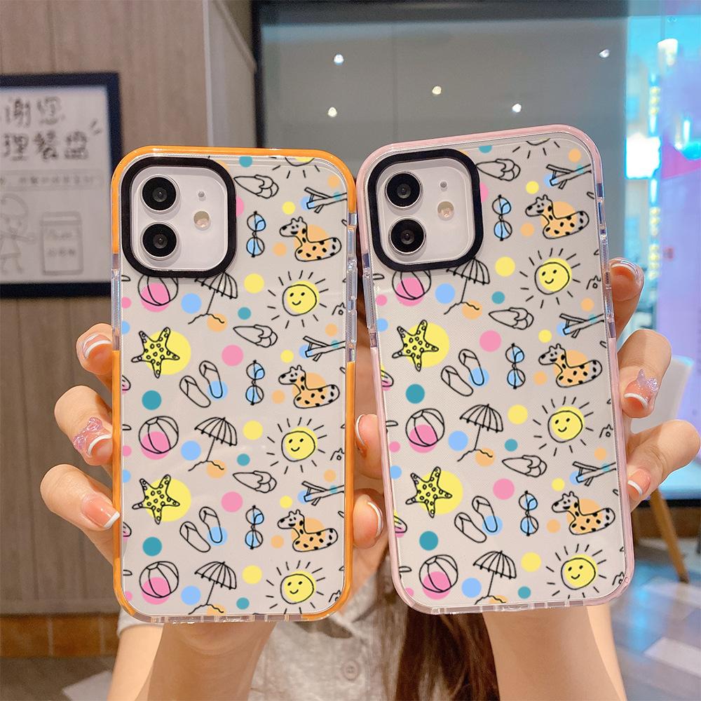 Summer new graffiti summer seaside iPhone mobile phone case 17promax transparent mobile phone case Apple 13 soft case