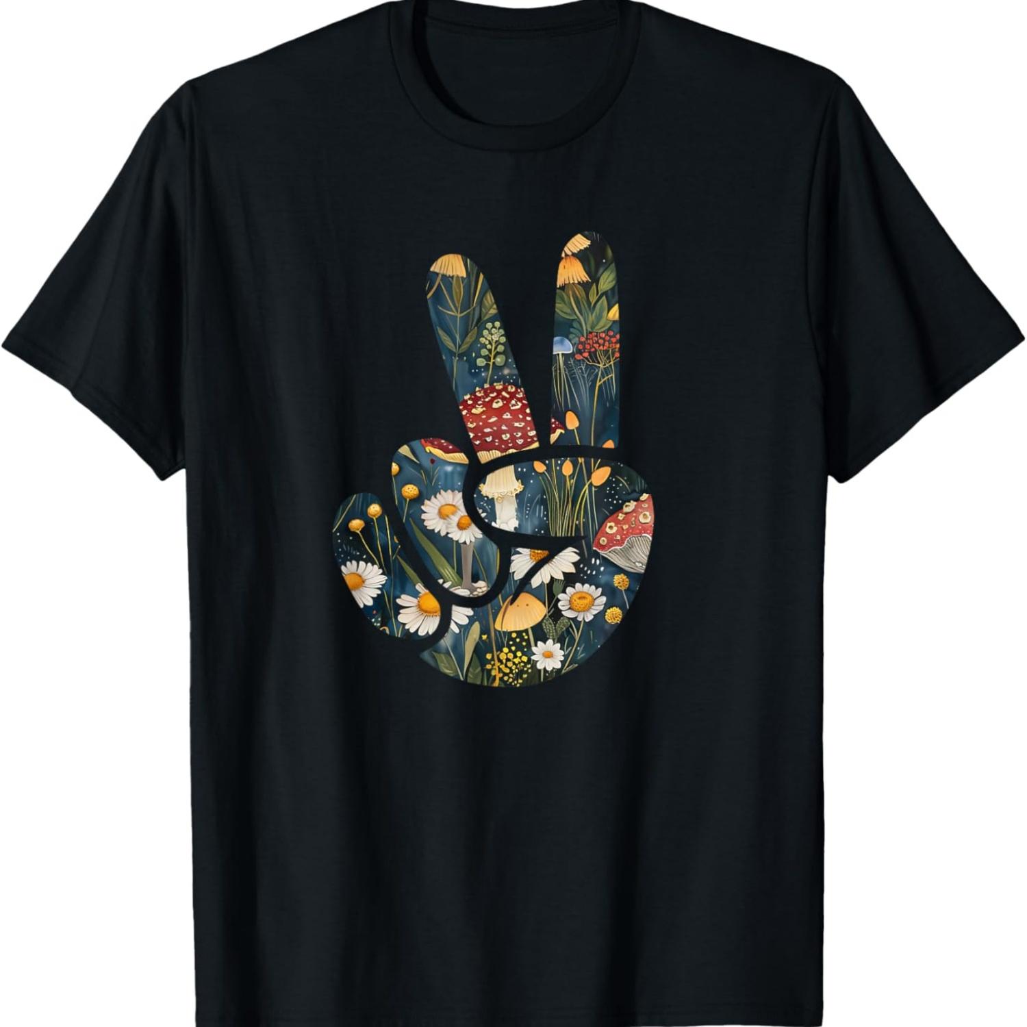

Natural Silhouette Forest Meadow Cottagecore Peace Sign Hand T-Shirt(76) S чёрный