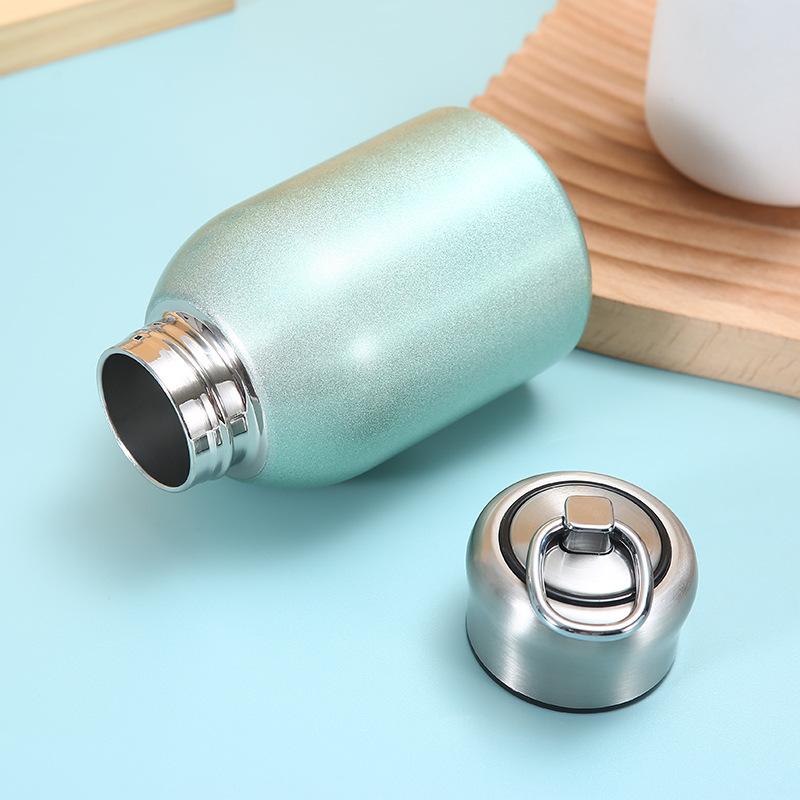 Simple Stainless Steel Thermos Cup with Ring Outdoor Portable Handy Cup Small Fat Mini Vacuum Pocket Cup