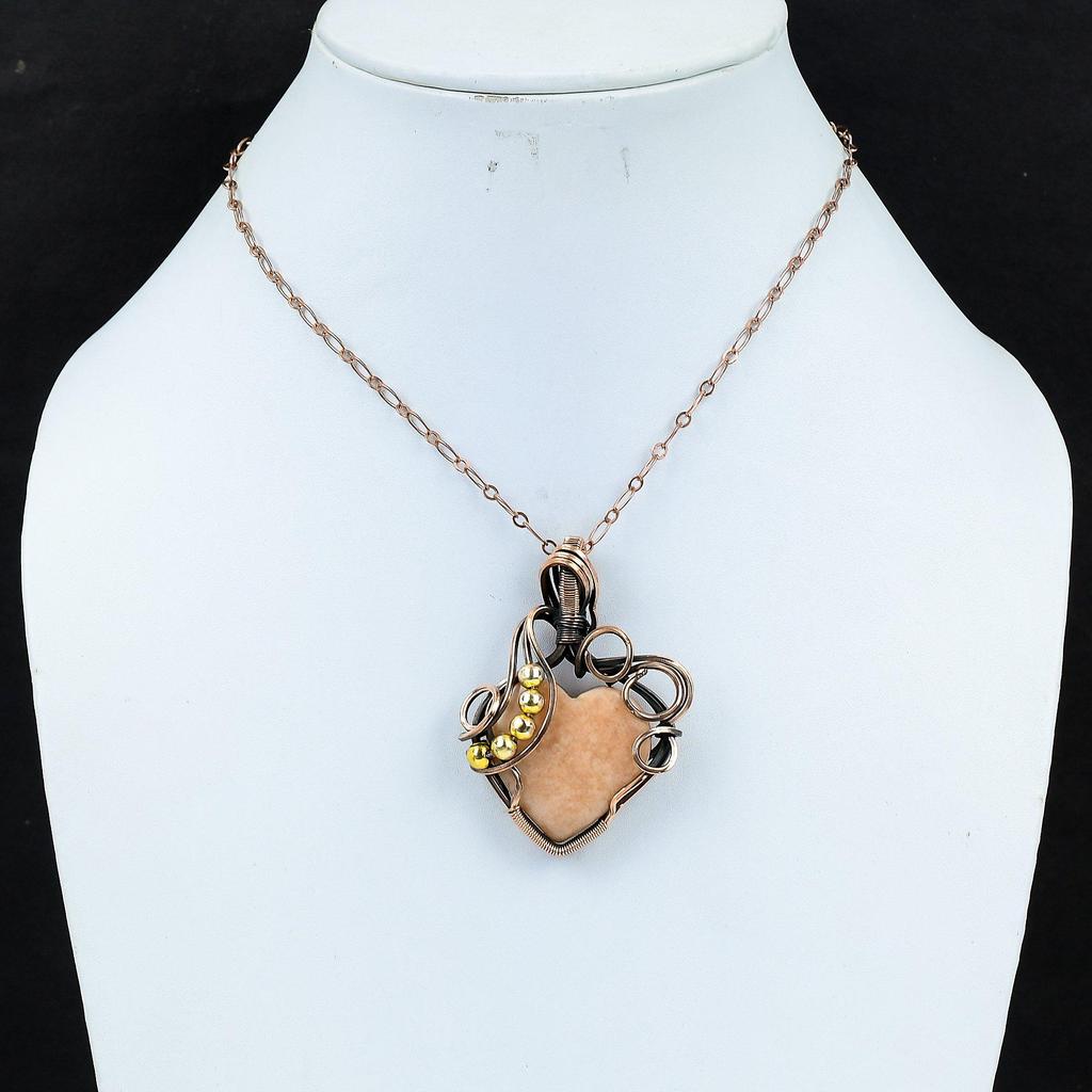 Orange Amazonite Gemstone Handmade Pure Copper Wire Wrap Jewelry Pendant For Women