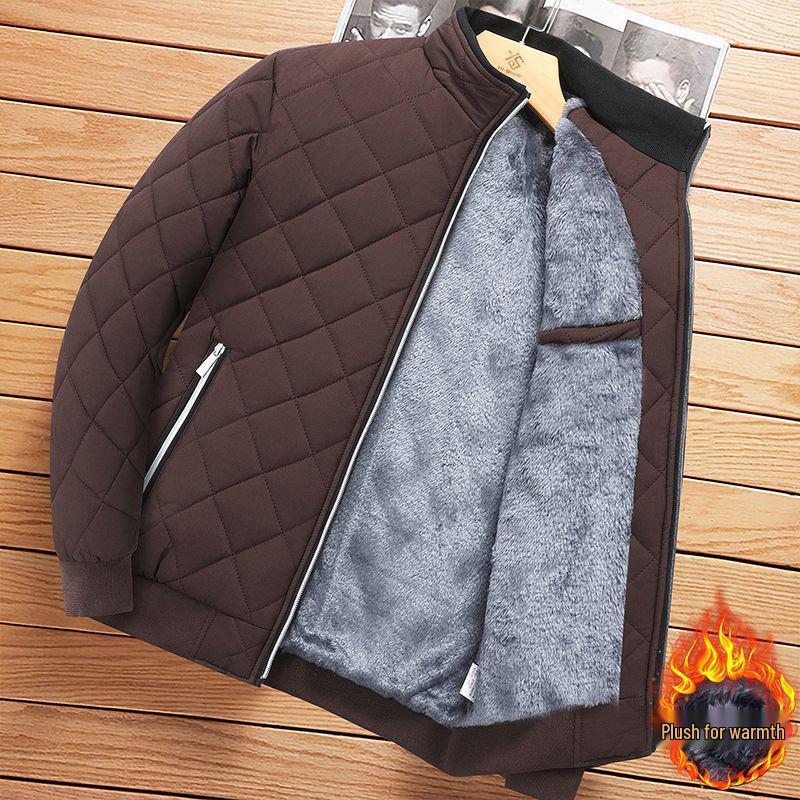 Men's Thick Velvet Winter Jacket - Loose Fit, Warm Cotton Coat for Middle-Aged & Elderly