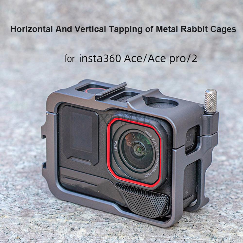 Aluminum Alloy Rabbit Cage Protective Frame Metal Case With Cold Shoe Mount For Insta360 Ace Pro 2/ACE/ACE Pro Camera Accessory