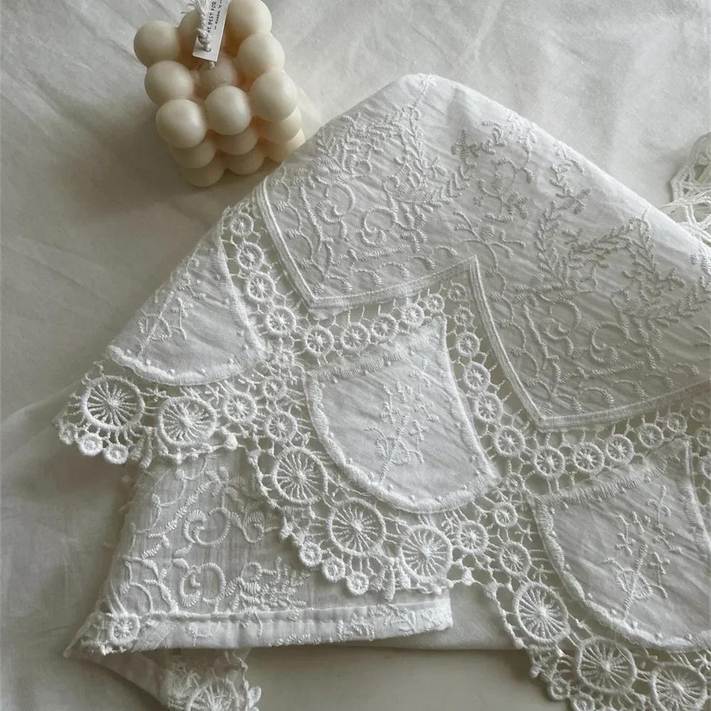 Embroidery Lace 100% Cotton White Flower Tablecloth For Home Wedding Party Decoration Table Cloth Luxurious Table Cover