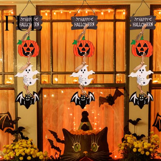 Decorative Wooden Sign for Bar Happy Halloween Sign, Spooky Pumpkin Ghost Cat Bat Door Hanger, Trick or Treat Hanger Rustic Farmhouse Hanging