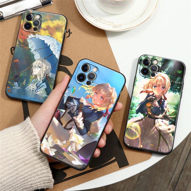 Apple Case For iPhone 11 12 13 Pro Max mini XS X XR 7 8 6 6S plus SE 2020 Soft Silicone Cases Cover Violet Evergarden Girl Anime