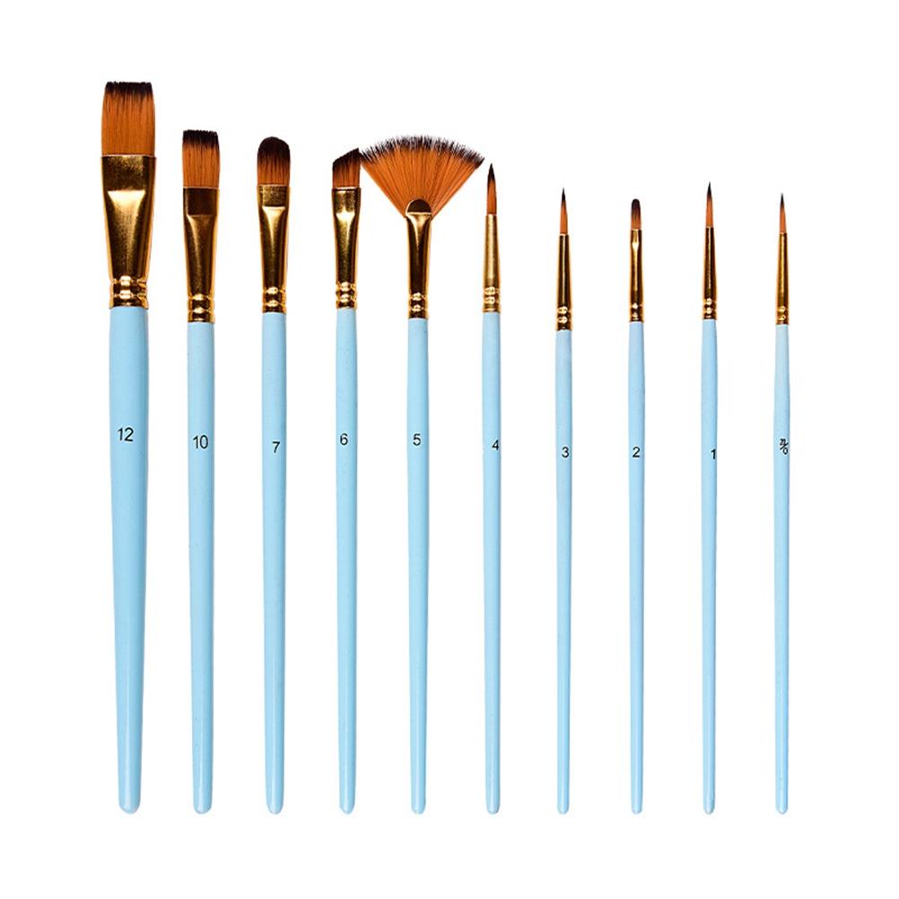 10 Pcs Pinceaux de Peinture en Nylon Pointe Ronde Pointue Set de Pinceaux Acrylique Huile Aquarelle