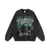 Mens Oversized Washed Distressed Wolf Print Hoodie Streetwear Hip Hop Casual Long Sleeve Cotton Sweatshirt