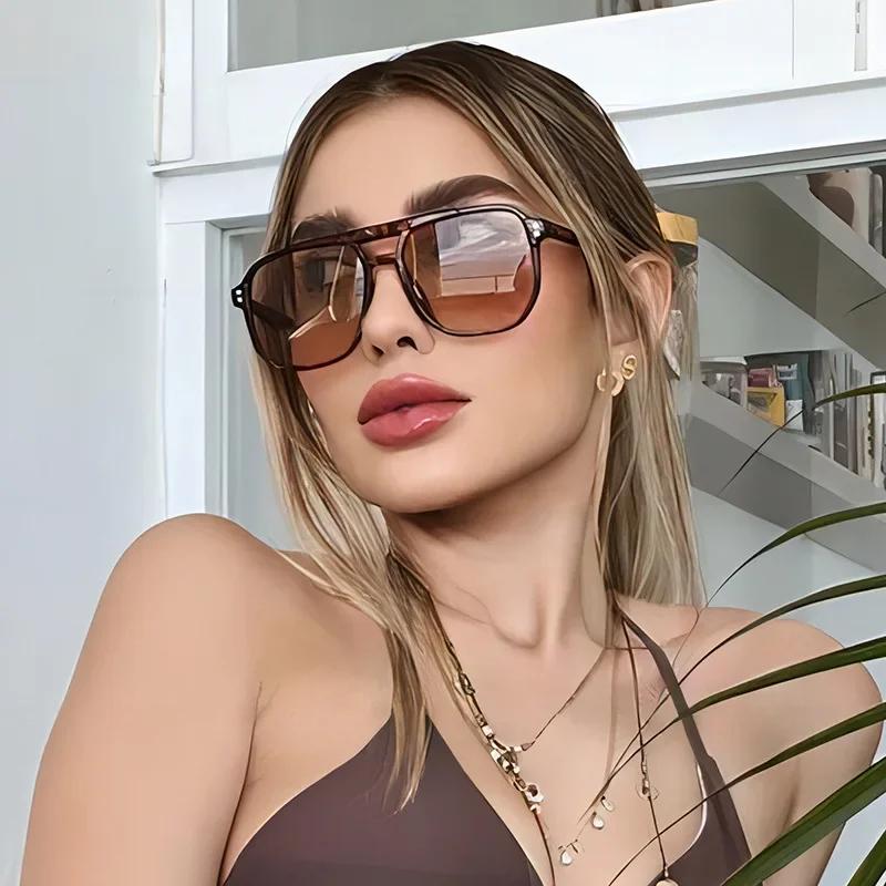 Fashion Ladies Women Men Square Sun Glasses Retro Pilot Sunglasses Female Black Vintage Beam Eyeglasses Double