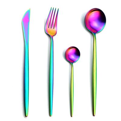 4 PCS/Set 304 Stainless Steel Rainbow Cutlery Set Dinnerware Set Western Food Cutlery Tableware Silverware Set Christmas Gift