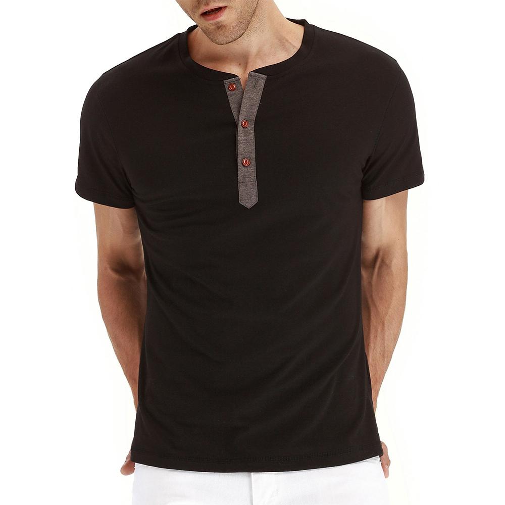 Summer Cotton Men T-shirt Henley Neck Fashion Design Slim Fit Solid T-shirts Male Tops Tees Short Sleeve T Shirt For Men