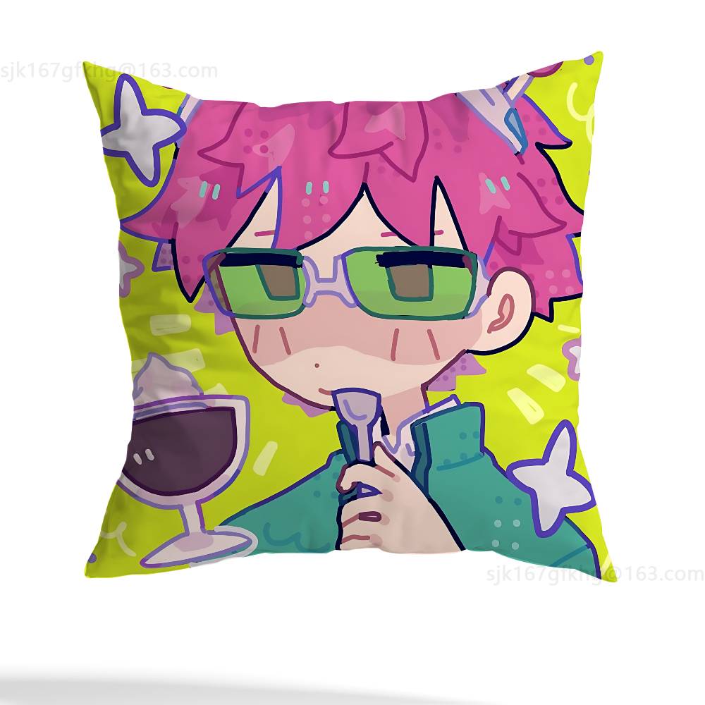 Anime Role S-Saiki K Chibi Pillow Case Square Double-Sided Printing Short Plush Sofa Cushion Cover Bedroom Bedside Pillow