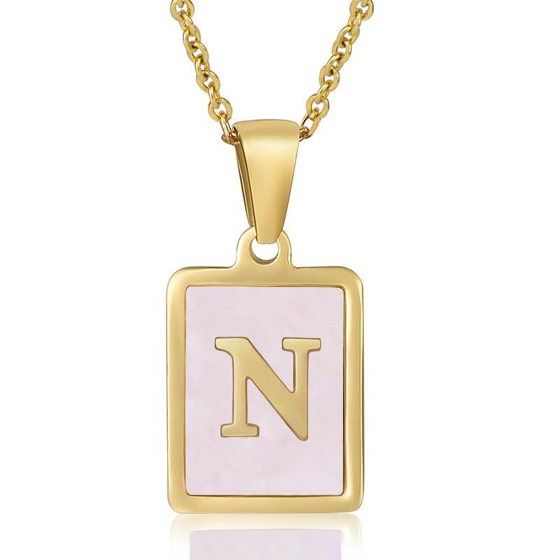 26 English Letter Necklace Women's Versatile 18K Natural Pink Shell Pendant Collarbone Chain 2026