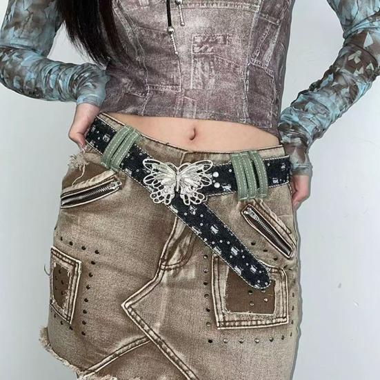 Women Wide Belt Solid Color Design Butterfly Buckle Versatile Belt
