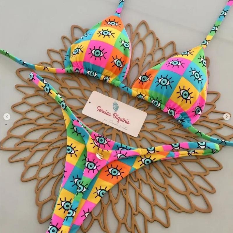 Druck Sexy Bikini Sets Neckholder Schnür-Tops Strings Strandstil Badeanzug Y2k Badeanzüge Damen Strandbekleidung