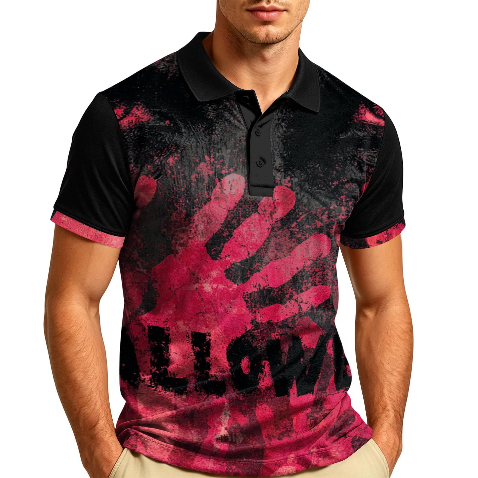 Men s Halloween Short Sleeve Casual Shirt with Turn Down Collar S