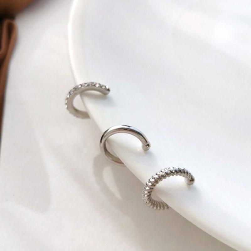 1 Set 3pcs Minimalist Vintage C-Shaped Rhinestone Clip-On Earrings, Suitable for Women Daily, Festivals and Banquets