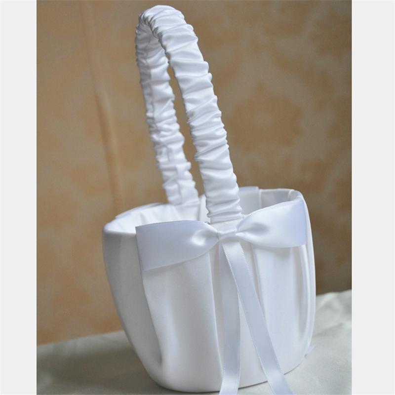 Coș Alb pentru Domnișoare de Onoare cu Flori, Simplu cu Perle, pentru Nuntă, pentru Flori, pentru Mireasă/Copii, de Mână, pentru Decorarea Petrecerii de Ceremonie de Nuntă