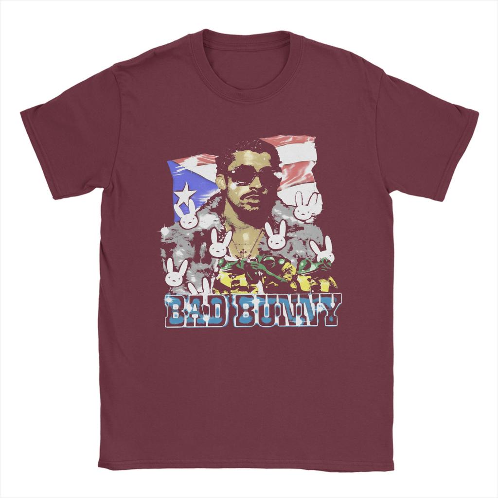 Men Bad Bunny Puerto Rican Flag Benito Bowl T Shirt Pure Cotton Tops Novelty Short Sleeve Crewneck Tees Unique TShirts