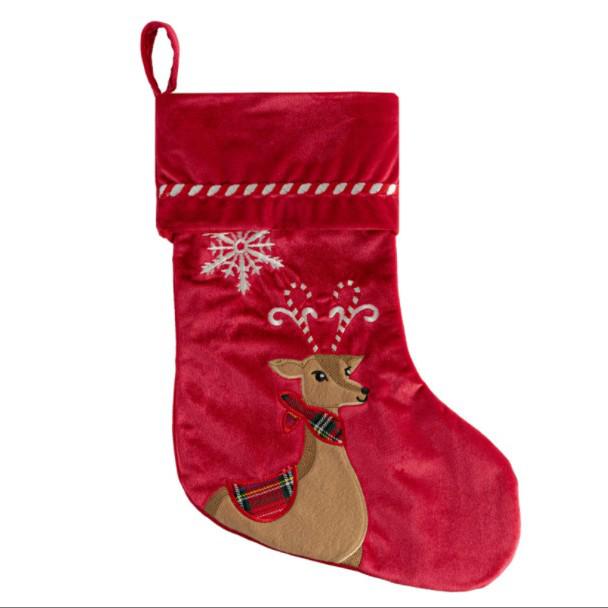 New Velvet Snowman Christmas Stocking - Cute, Bright Red Christmas Decoration