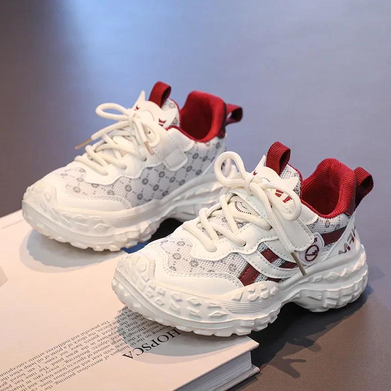 Students Running Shoes Thick Soft Sole Children Sports Shoes Mesh Breathable 2025 New Fashion Boys Girls Sneakers Hook&loop