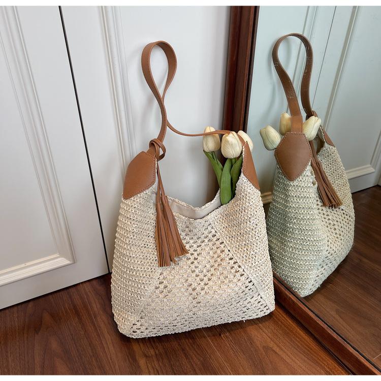 New Woven Bag Fashion Hollow Casual Straw Bag Beach Bag Shoulder Women Bag Perfect for Everyday Use, Travel & Beach Outings
