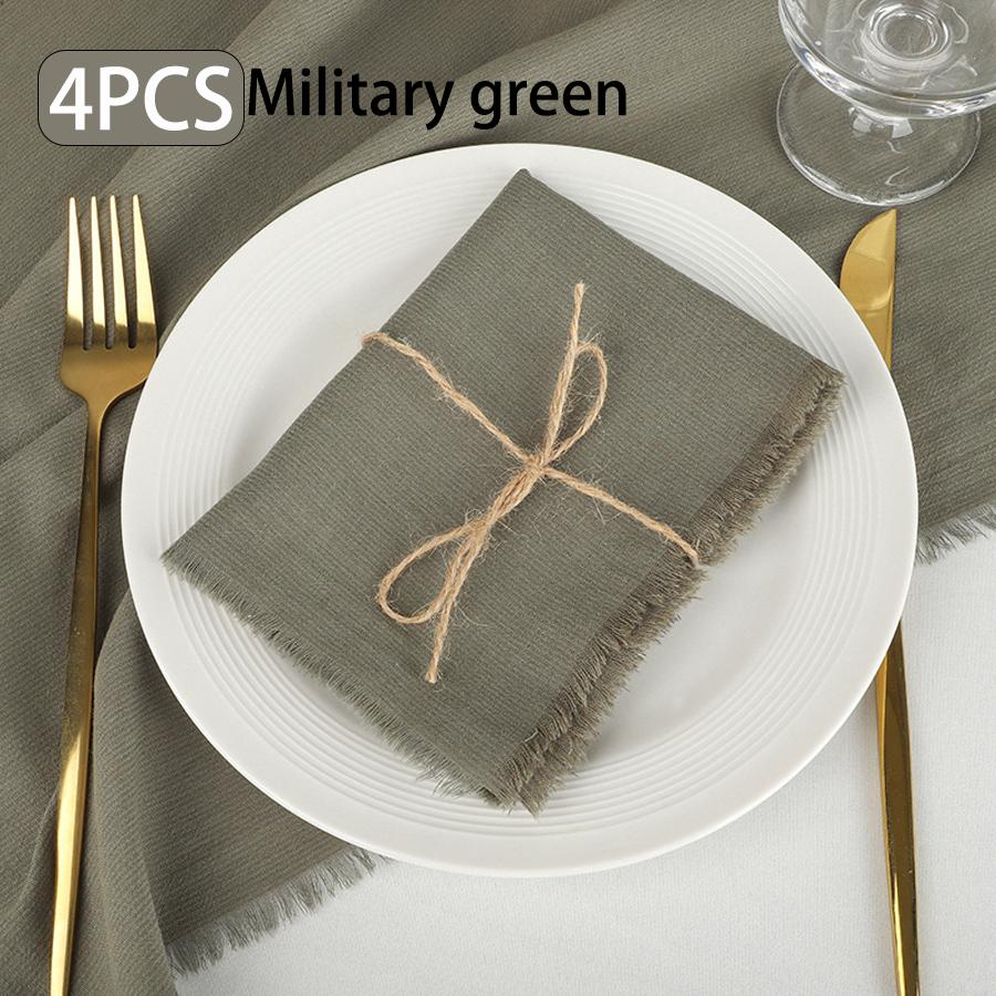 4-pack of vintage frayed-edge napkins, 42cm x 42cm, available in multiple colors, simple table decorations, Western-style napkins and tablecloths.