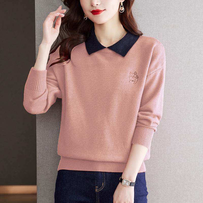 

Высококачественный и красивый свитер для женщин на осень и зиму, новый стиль, вязаный базовый топ-рубашка One size розовый