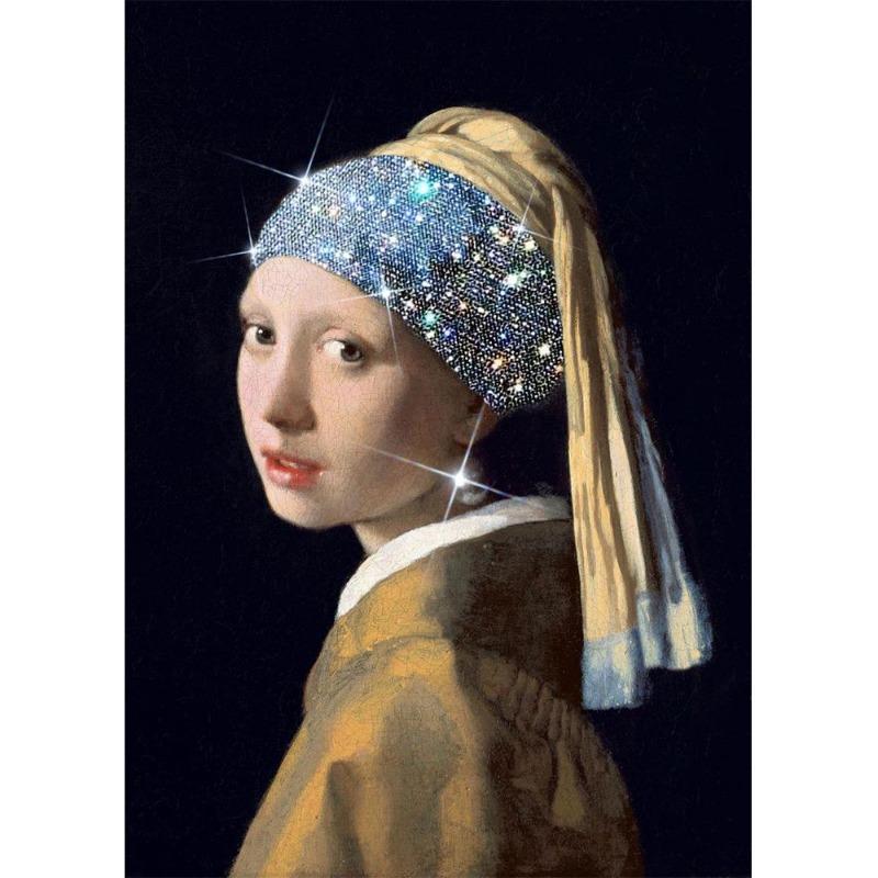 İnci küpeli ünlü kız, posterler, tuval, yağlı boya, komik köpek yavrusu, çiçekler, gitar, oturma odası için duvar sanatı, ev dekoru