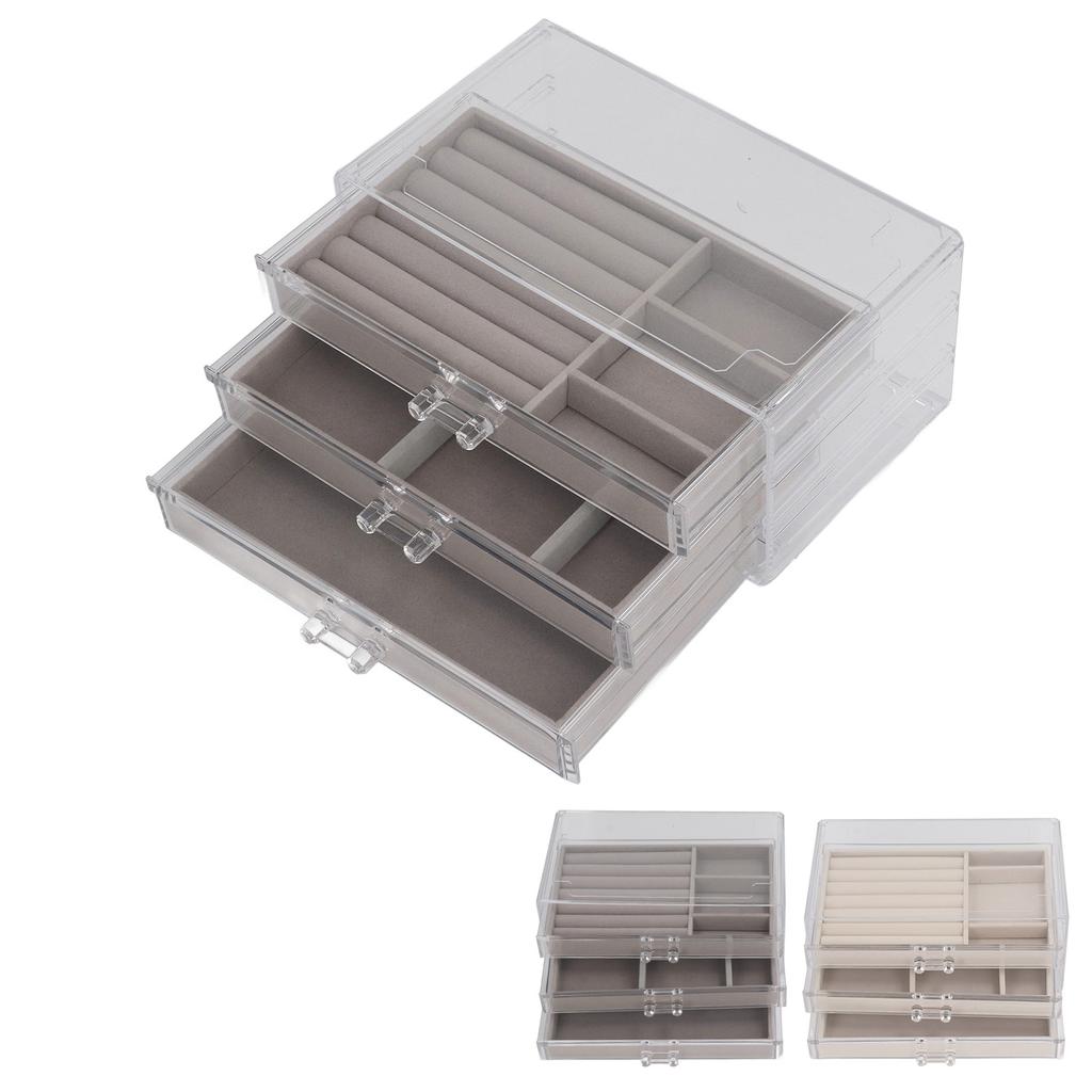 Clear Earring Storage Organizer with 3 Drawers Flannel Lining Jewelry Display Holder Stand for Earri