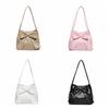 Bucket Bag PU Bow Shoulder Bag Solid Color Fashion Underarm Bag Simple INS Tote Bag  Children