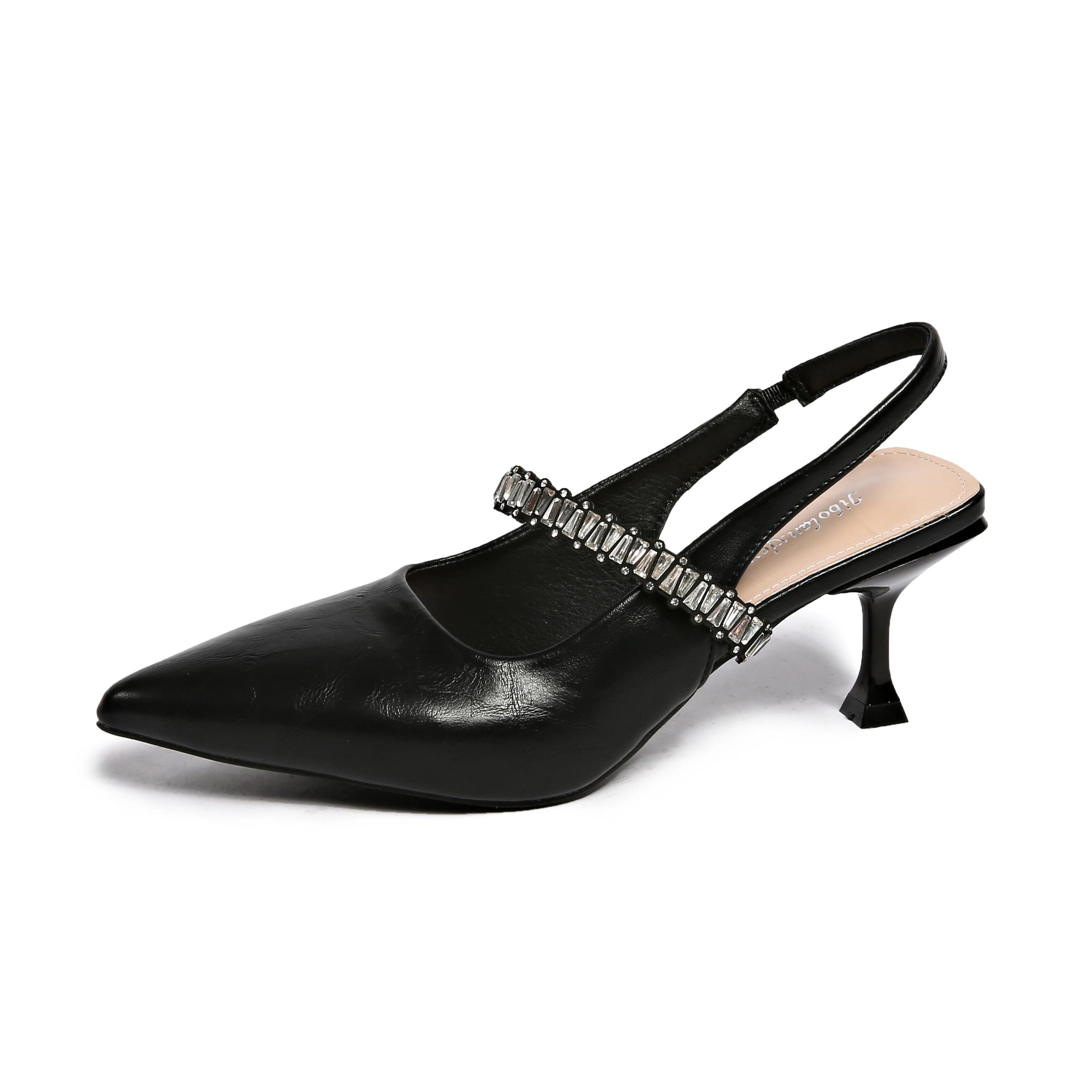 

Женская обувь 2025 Новые летние туфли-лодочки с острым носком на шпильке, женские сандалии с ремешком на пряжке, модные стразовые вечерние сандалии для женщин 42 чёрный