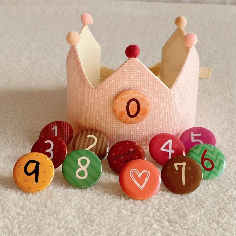 Adjustable Kids Birthday Crowned Hat Soft Cotton Fabric for Photoshoots 0 To 9 Years Reusable Props with Badges