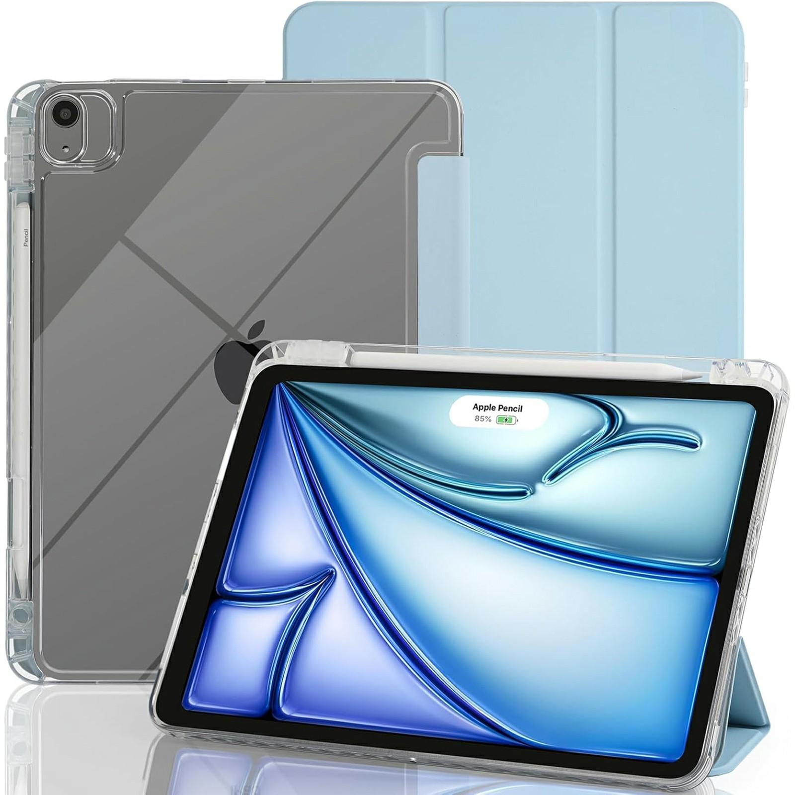 

Чехол для планшета с боковым слотом для карандаша для iPad Air 11 (2025)/(2024) Акрил+ТПУ+PU Кожаный чехол-книжка Sky Blue