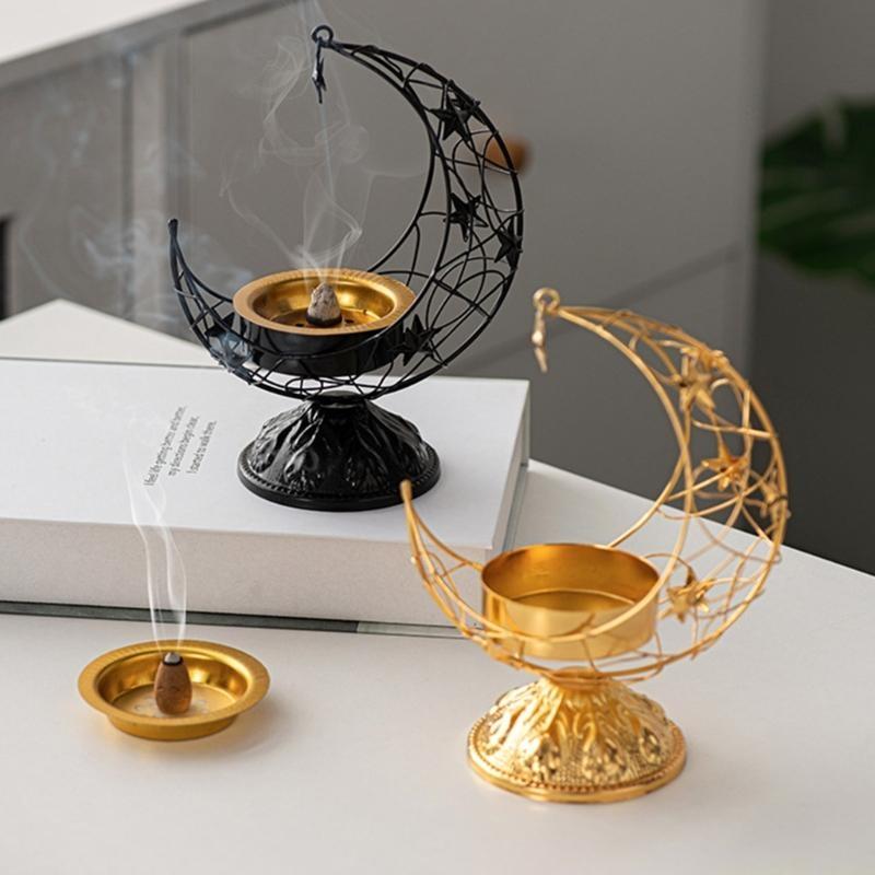 QX2E Unique Metal Craft for Festive Ornaments Moon Censer Holder Home