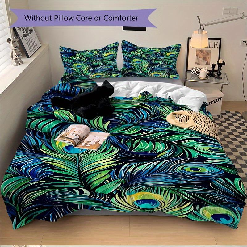 3pcs Animal-themed Peacock Feathers Soft and Comfortable Breathability, Bedding Set, Machine Washable, Suitable for All Seasons167