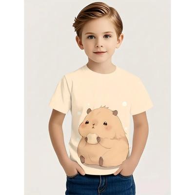New Animals Short Sleeved T-Shirt Cute Capybara Pattern Print Quick-Drying Round Neck T-Shirt Casual Cartoo T-Shirt for Children