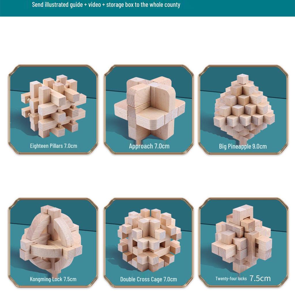 36-Piece Beech Wood Kongming Lock Set: Educational Building Blocks for Kids