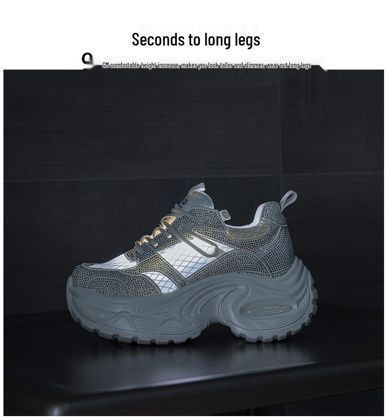 Women's Summer Rhinestone Mesh Dad Shoes - Thick-Soled, Breathable, Casual Sports, Size 34 Platform