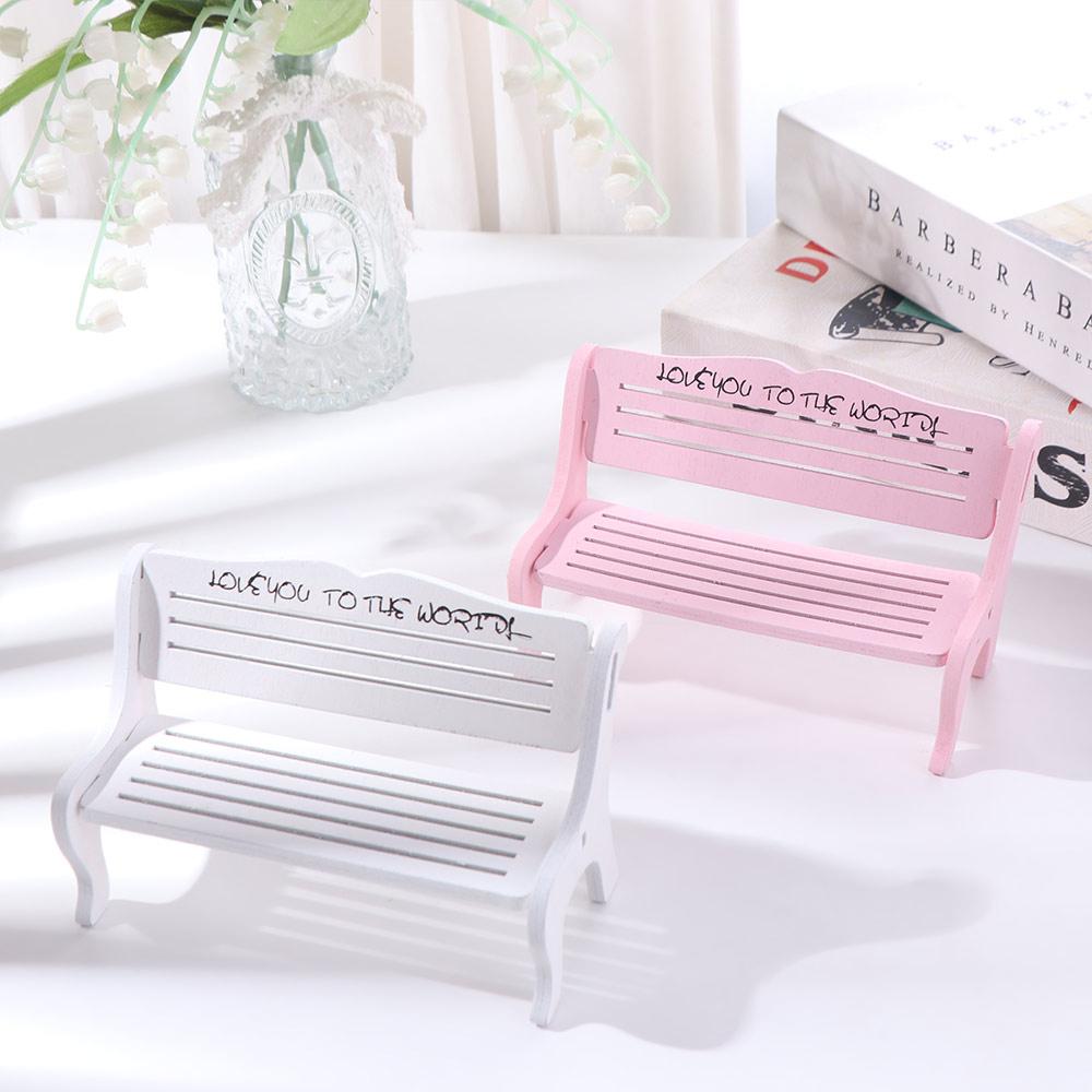 2Pcs Background Props Doll Chairs Wooden Mini Stool Garden Ornaments Small Bench DIY House