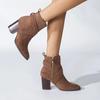 Cizme Dama cu Fermoar Lateral Pantofi Moda Toc Inalt Piele Suede Cizme Scurte Dama Tocuri Patrate Cizme Glezna Casual Marimi Mari 35-43